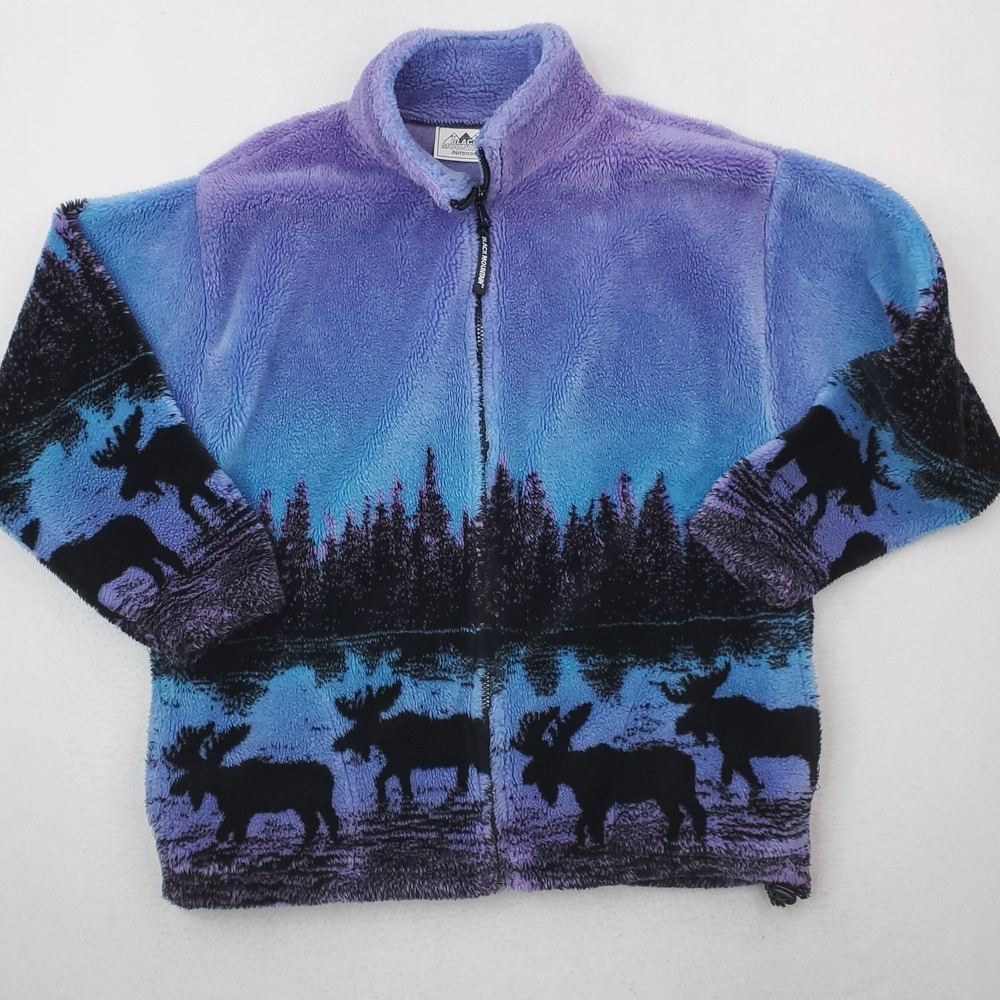 Vintage Black Mountain Jacket Mens Medium Purple Blue Moose Fleece USA MADE